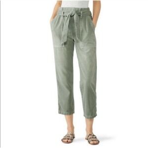 AMO Womens Paperbag Pant‎ Relaxed Straight Size 25 Green Surplus Cotton Crop USA